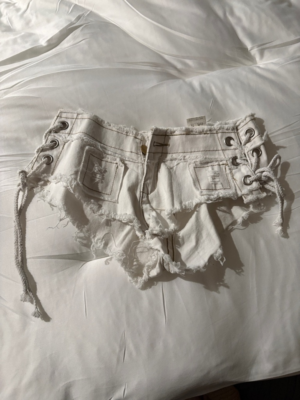 White Women's Distressed Lace-Up Denim Shorts
